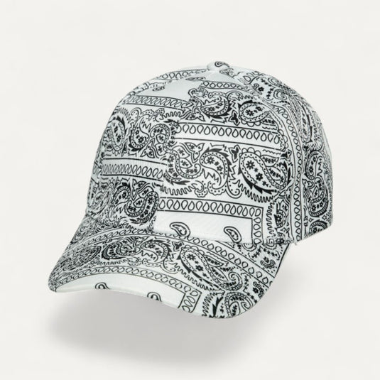 The Patterned Baseball Cap – Black & White Paisley