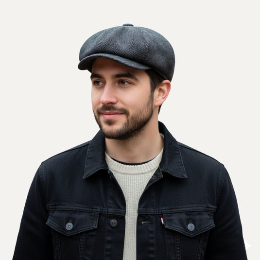 The Sunday Matinee Baker Boy Cap ( Charcoal Herringbone)