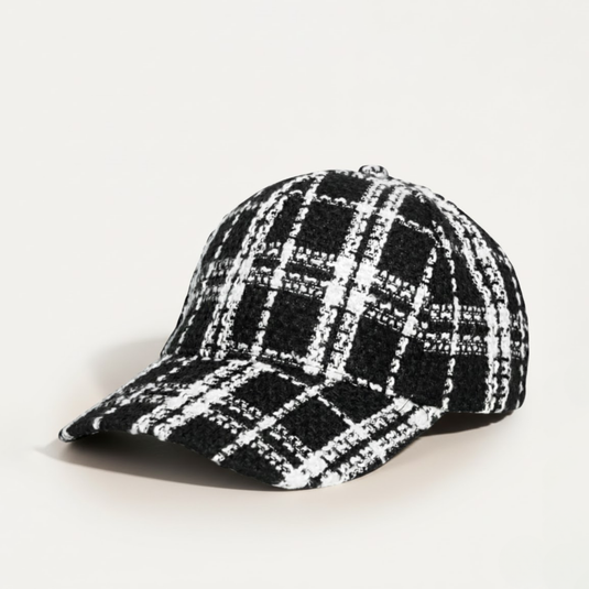 The Checkmate Baseball Cap – Black & White Plaid
