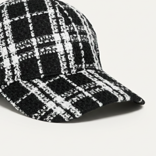 The Checkmate Baseball Cap – Black & White Plaid
