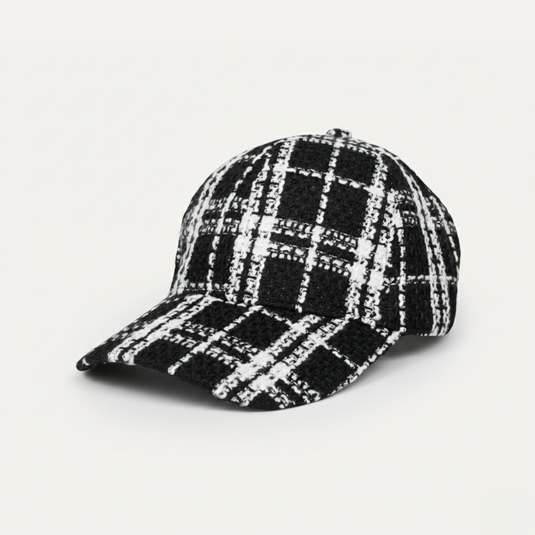 The Checkmate Baseball Cap – Black & White Plaid
