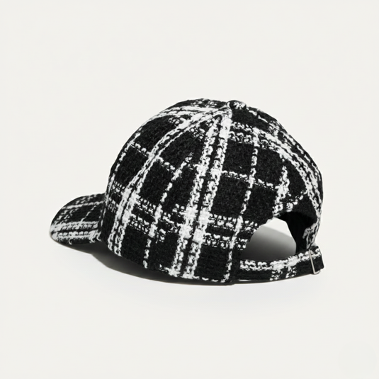 The Checkmate Baseball Cap – Black & White Plaid