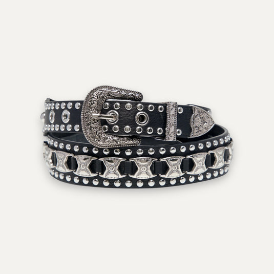 The Studded Western Buckle Belt – Black