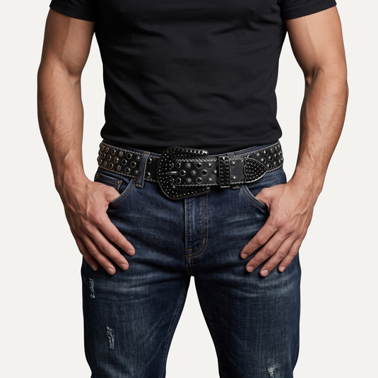 The Crystal Stud Buckle Belt – Grey