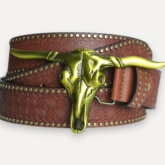 The Bull Skull Buckle Belt – Brown