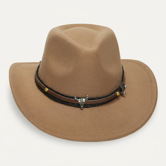 Fedora with Bull Skull Leather Band