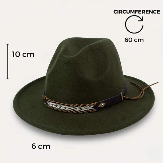 Fedora with Braided Leather Band (Forest Green)