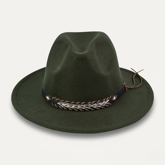Fedora with Braided Leather Band (Forest Green)