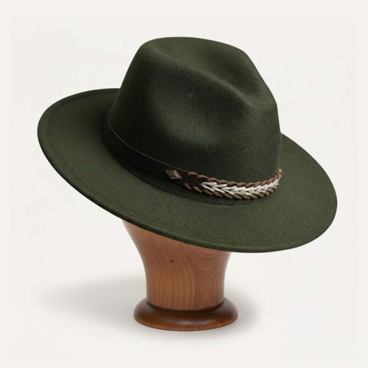 Fedora with Braided Leather Band (Forest Green)