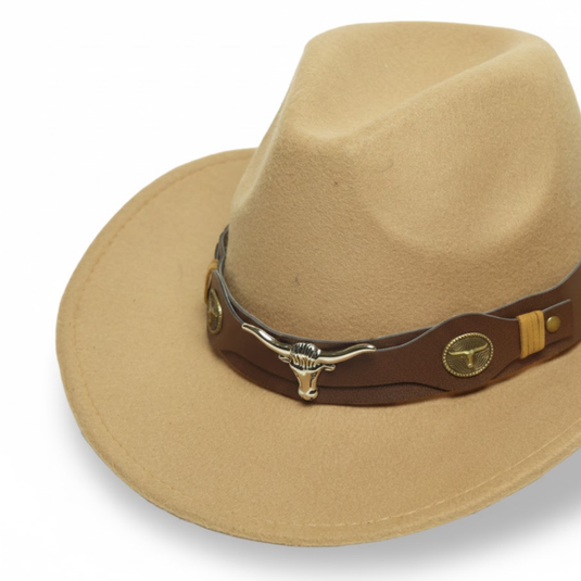 Fedora with Longhorn Leather Band (Sandstone)