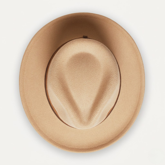 Medium Brim Fedora Hat with Dual-Tone Ribbon Band (Sand Beige)