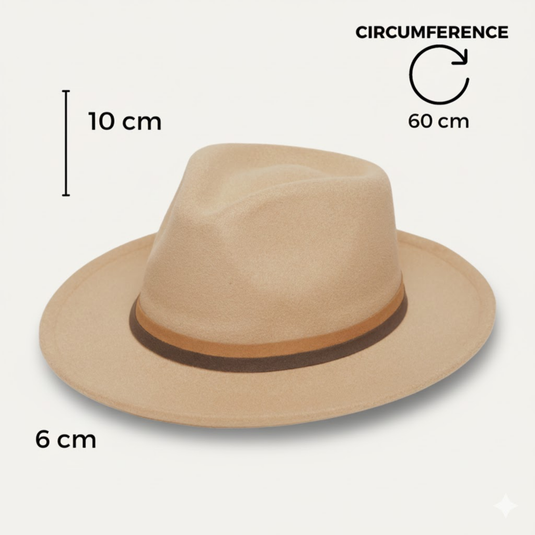 Medium Brim Fedora Hat with Dual-Tone Ribbon Band (Sand Beige)