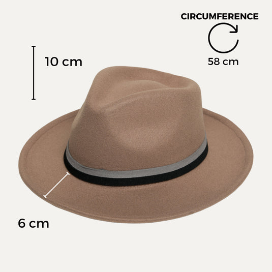 Medium Brim Fedora Hat with Dual-Tone Ribbon Band (Taupe Brown)