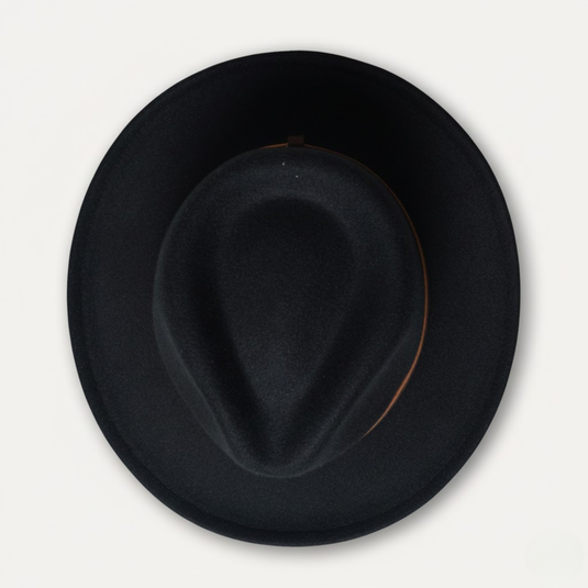 Pinched Fedora Hat with Dual-Tone Leather Band (Black)