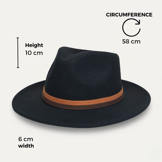 Pinched Fedora Hat with Dual-Tone Leather Band (Black)