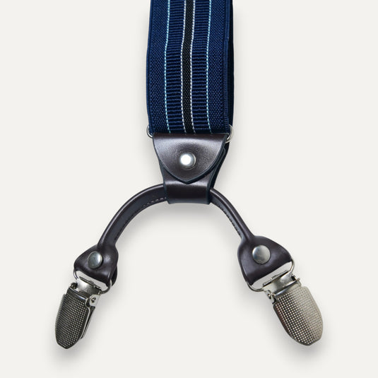 The Six Point Suspenders – Navy Heritage Stripe
