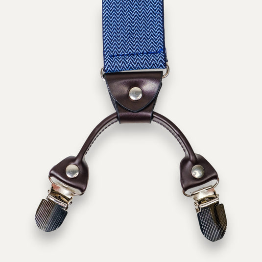 The Six Point Suspenders — Blue Herringbone