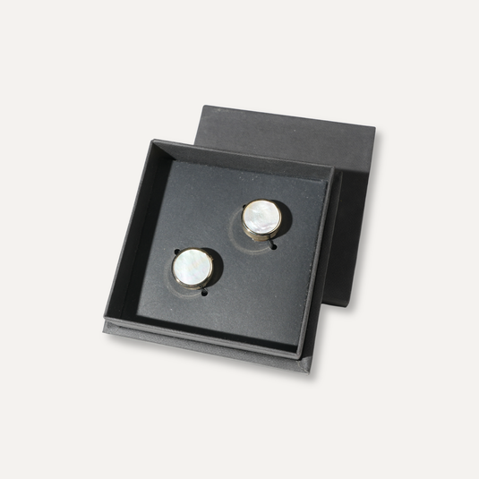 The Edge Disc Cuff Buttons – White & Gold