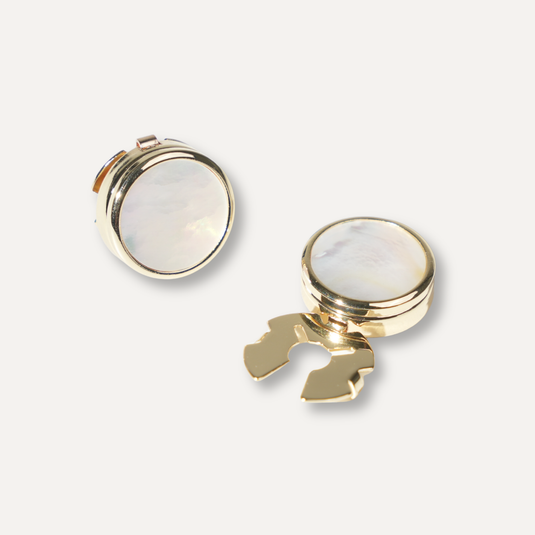 The Edge Disc Cuff Buttons – White & Gold