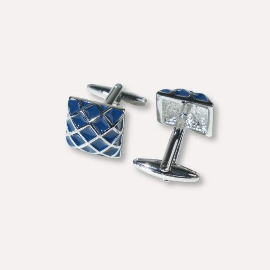 The Lattice Grid Cuff Links – Blue & Silver