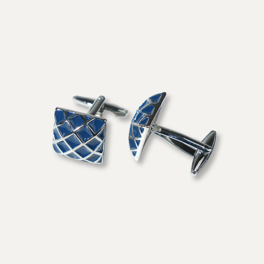 The Lattice Grid Cuff Links – Blue & Silver