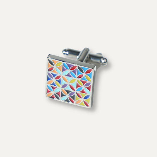 The Kaleido Pattern Cuff Links – Multi & Silver