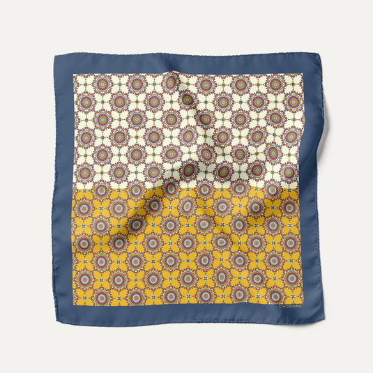 The Rosette Mosaic Pocket Square – Mustard & Ivory