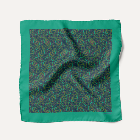 The Caravan Paisley Pocket Square – Sea Green