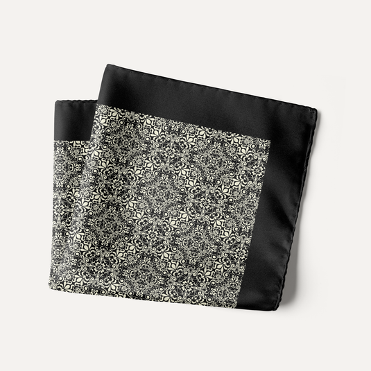 The Jaali Floral Pocket Square – Black & Ivory