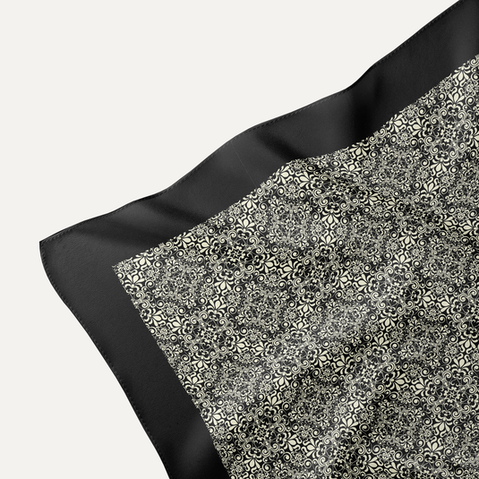 The Jaali Floral Pocket Square – Black & Ivory