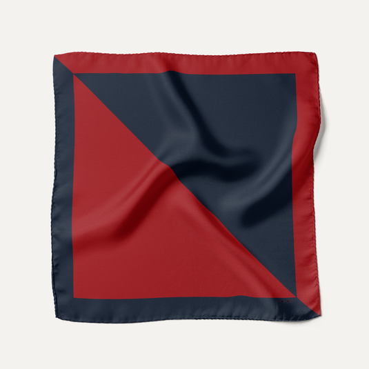 The Diagonal Divide Pocket Square – Navy & Red
