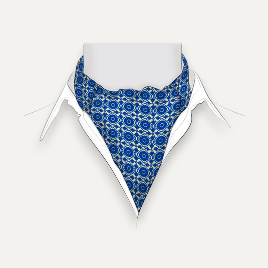 The Lattice Bloom Cravat - Ivory with Blue