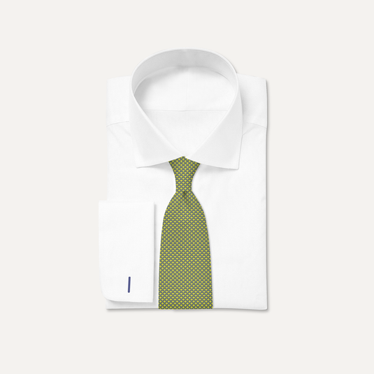 The Mughal Lattice Silk Tie – Lime Yellow & Charcoal
