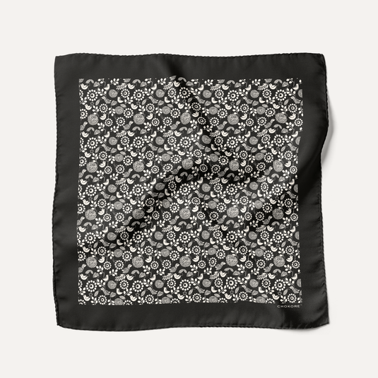 The Garden Chronicle Pocket Square – Black & Ivory