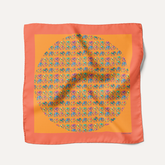 The Elephant Mosaic Pocket Square – Saffron Gold