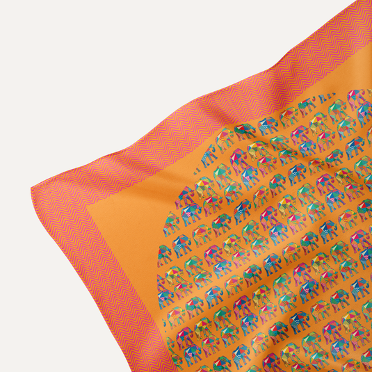 The Elephant Mosaic Pocket Square – Saffron Gold