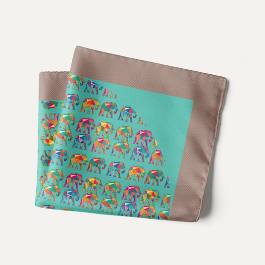 The Elephant Mosaic Pocket Square – Aqua