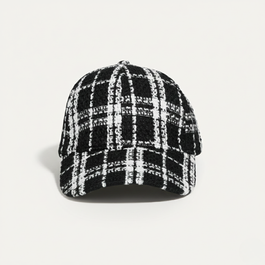The Checkmate Baseball Cap – Black & White Plaid