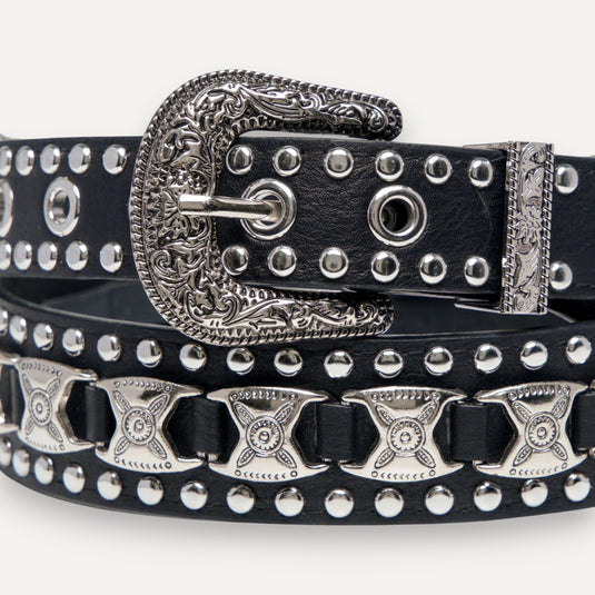 The Studded Western Buckle Belt – Black