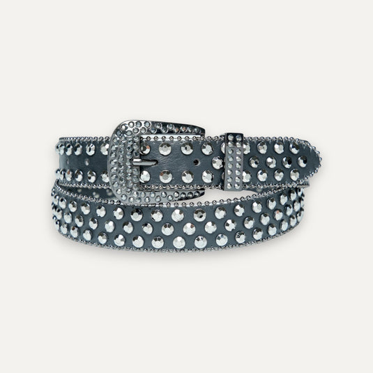 The Crystal Stud Buckle Belt – Grey