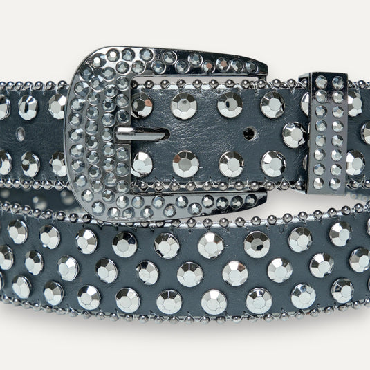 The Crystal Stud Buckle Belt – Grey