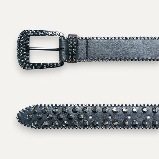 The Crystal Stud Buckle Belt – Grey