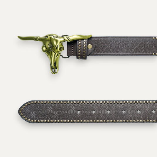 The Bull Skull Buckle Belt – Brown