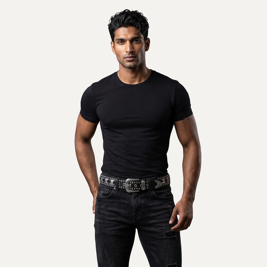 The Studded Western Buckle Belt – Black