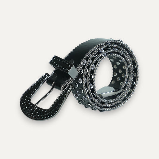 The Crystal Stud Buckle Belt – Grey