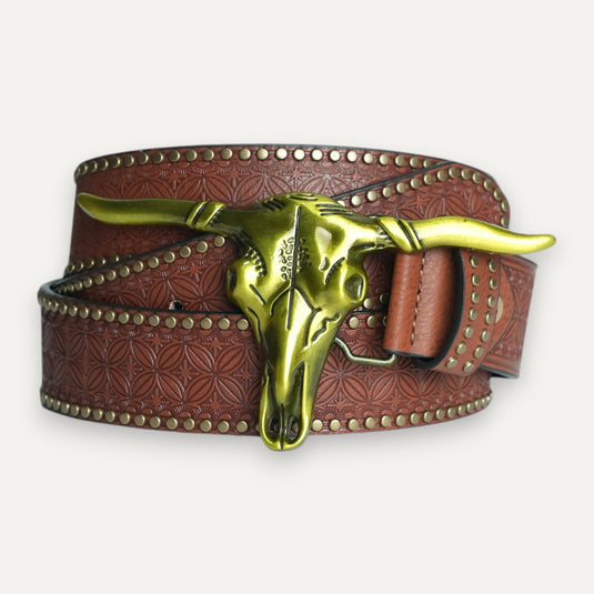 The Bull Skull Buckle Belt – Brown