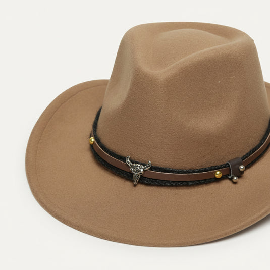 Fedora with Bull Skull Leather Band