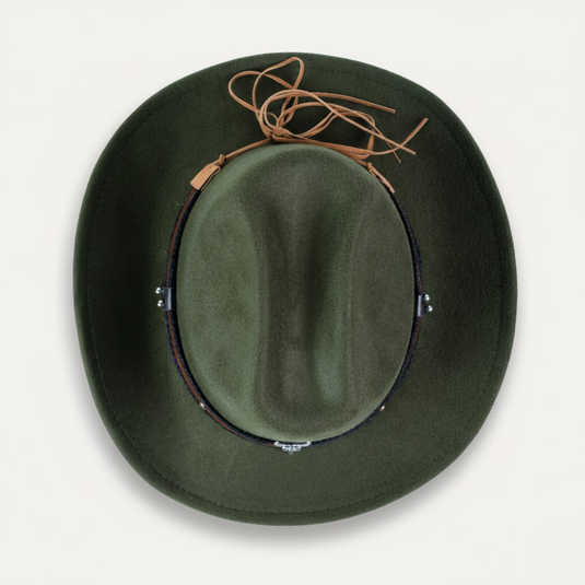 Fedora with Leather Band & Bull Skull Detail (Olive)