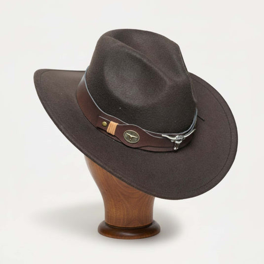Fedora with Longhorn Leather Band (Brown)