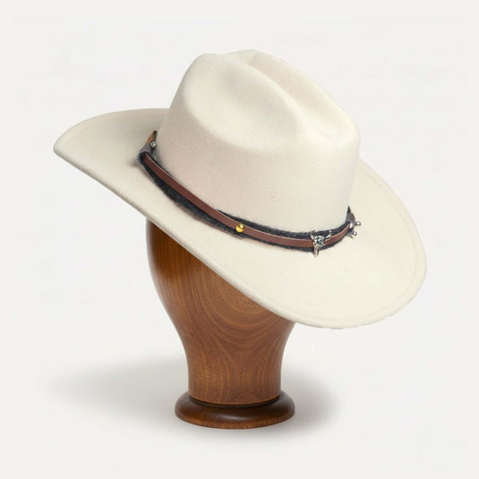 Fedora with Bull Skull Leather Band (Ivory)